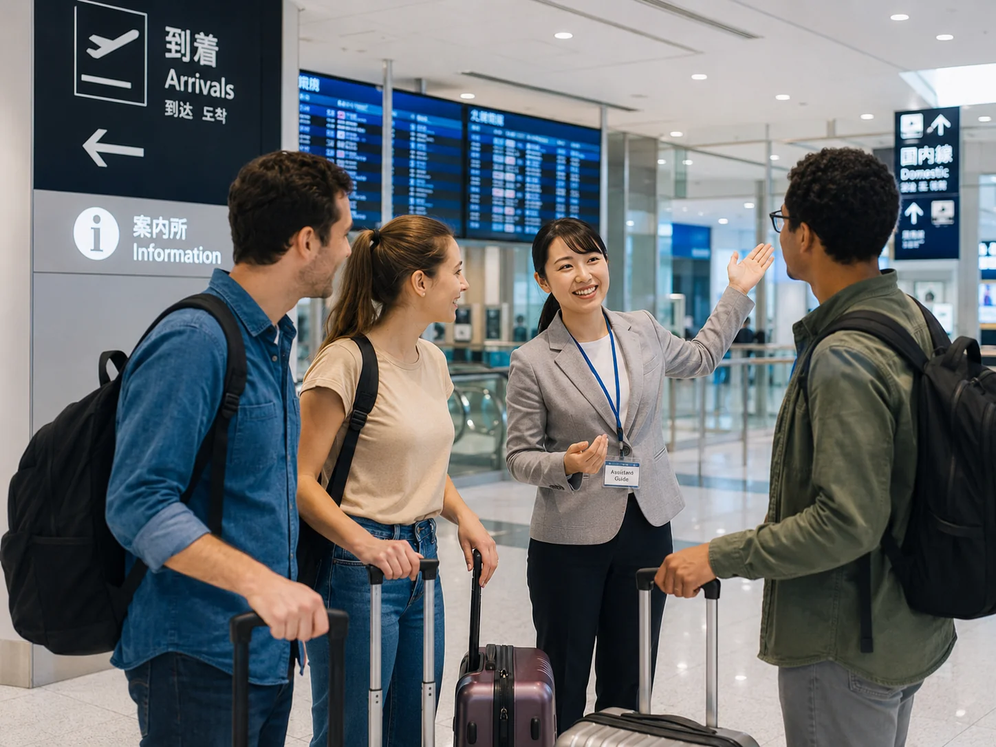 ガイドが旅行者に地図を見せながら説明している