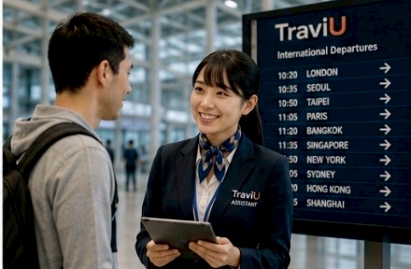 ガイドが旅行者に地図を見せながら説明している