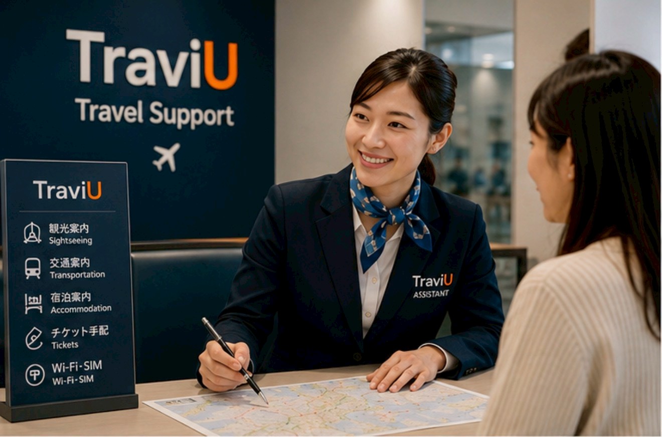 ガイドが旅行者に地図を見せながら説明している